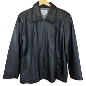 Jacqueline Ferrar Black Lamb Leather Zip Panel Jacket Coat Plus Size 1X